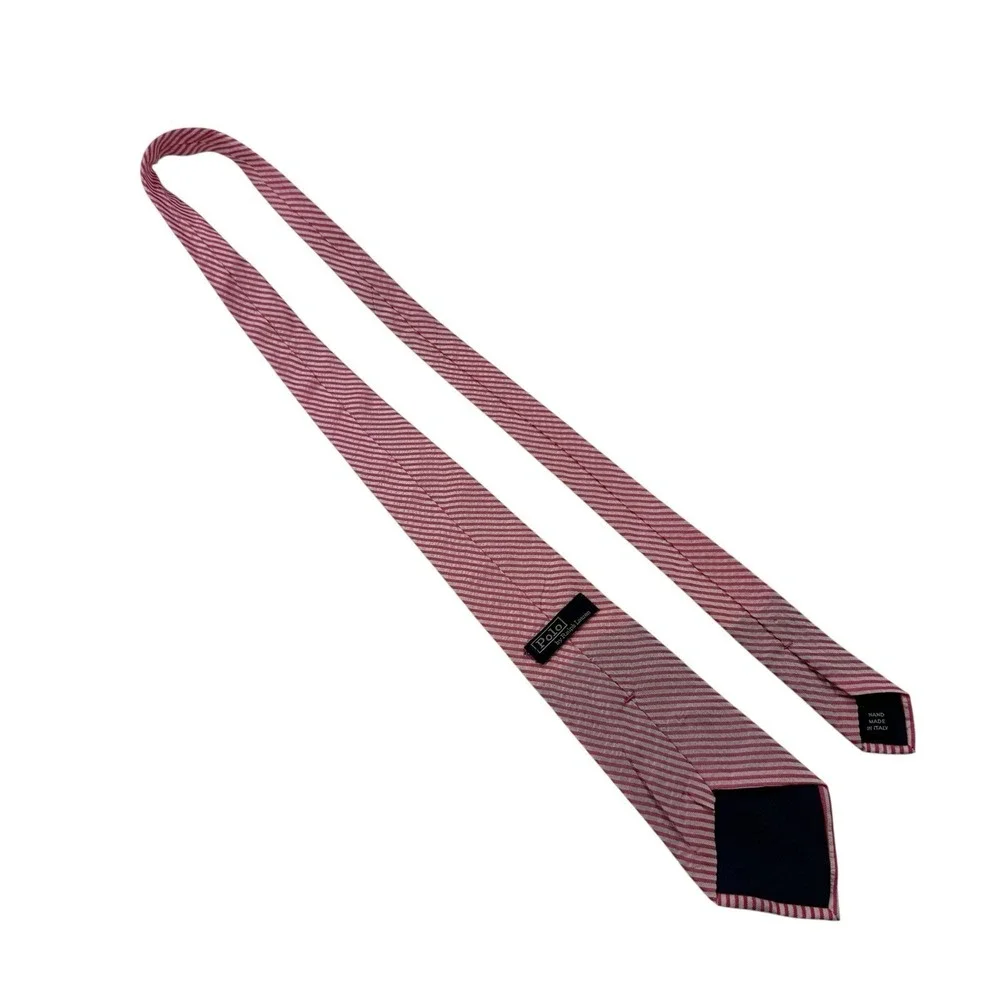 Polo Ralph Lauren Pink White Stripe Silk Seersucker Tie Handmade Italy‎
